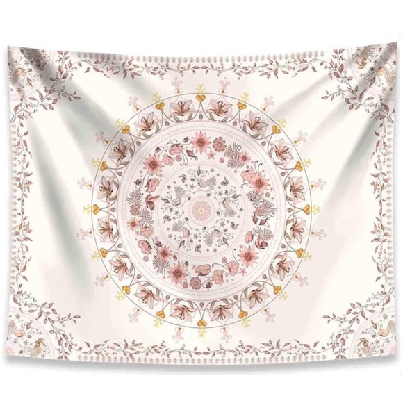 Floral Hippie Tapestry Symmetrical Indie Boho Wall Home Teen Dorm Decor/Backdrop - Picture 4 of 5